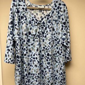 Denim & Co 3/4 sleeve soft, light blue print pullover tunic top, size 2X